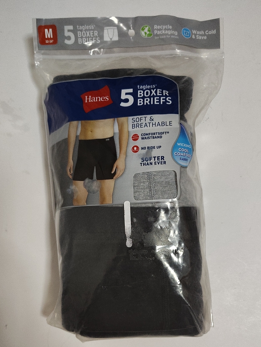 Hanes Black And Gray Men’s Tagless Boxer Briefs - 5-Pack - Size M 32-34